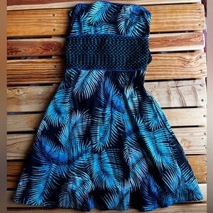 Free People Blue Palm Strapless Mini Dress Size 4 – Y2K Tropical Print Festival